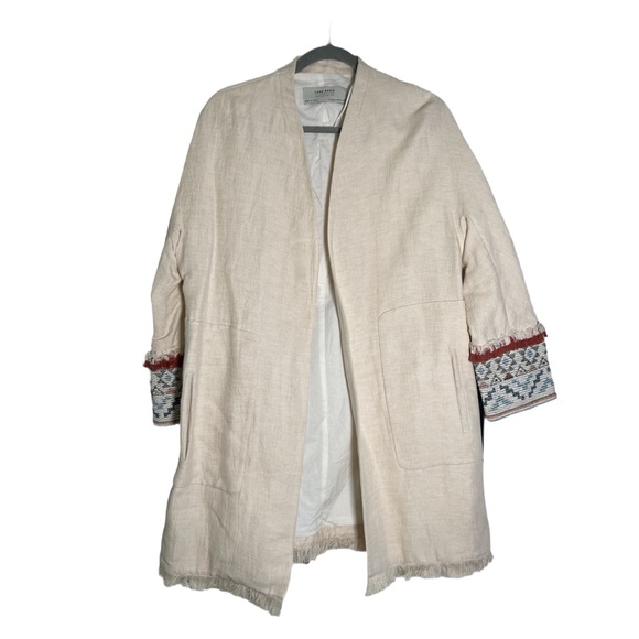 ZARA Cream Coat with Patterned and Fringe Cuffs - Picture 6 of 8